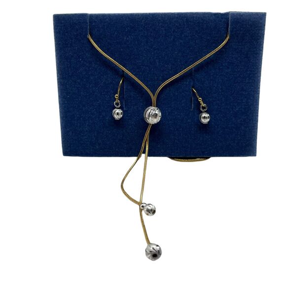 Avon Diamond Cut Accented Two-Tone Lariat Necklace, Pendant & Earrings Box 2001 - Picture 6 of 13